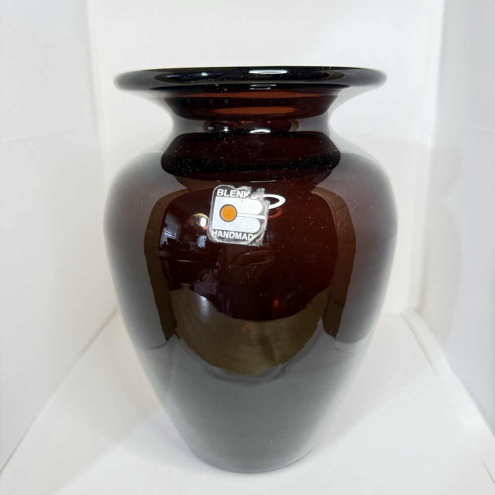Vtg Blenko Glass Amethyst Vase, 1980-90s‎ sticker  6.75" #362